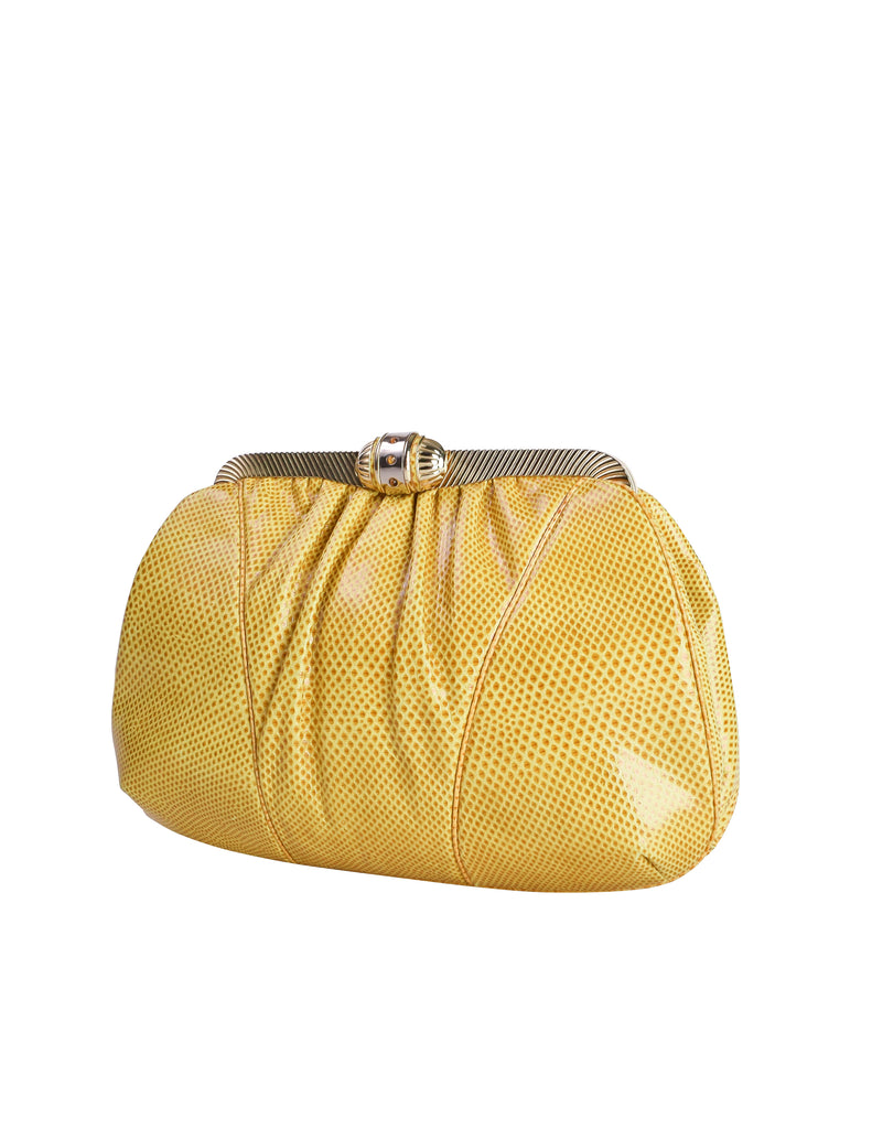 Judith Leiber Vintage Gathered Yellow Lizard Convertible Clutch Bag wi Amarcord Vintage Fashion