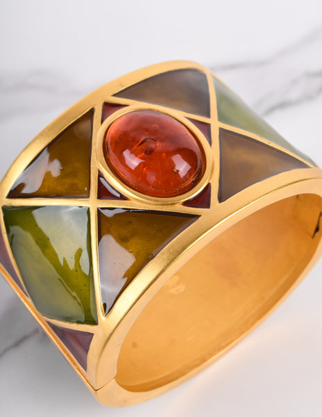 Karl Lagerfeld Vintage Harlequin Enamel Hinged Wide Bracelet