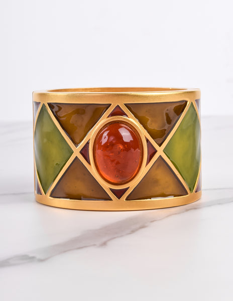Karl Lagerfeld Vintage Harlequin Enamel Hinged Wide Bracelet