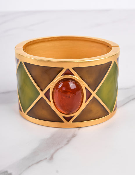 Karl Lagerfeld Vintage Harlequin Enamel Hinged Wide Bracelet