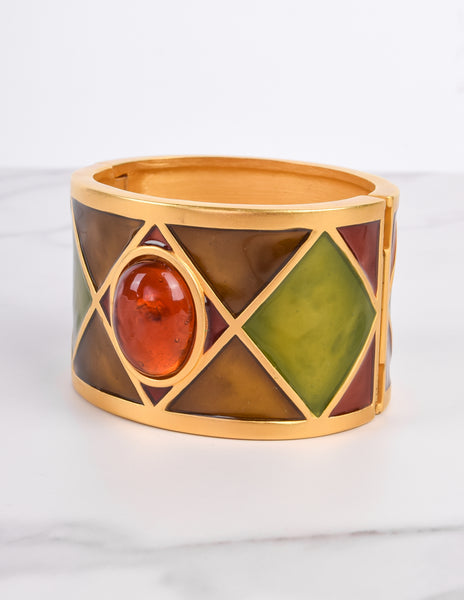 Karl Lagerfeld Vintage Harlequin Enamel Hinged Wide Bracelet