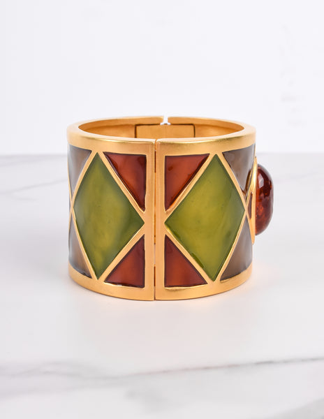 Karl Lagerfeld Vintage Harlequin Enamel Hinged Wide Bracelet