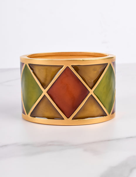 Karl Lagerfeld Vintage Harlequin Enamel Hinged Wide Bracelet