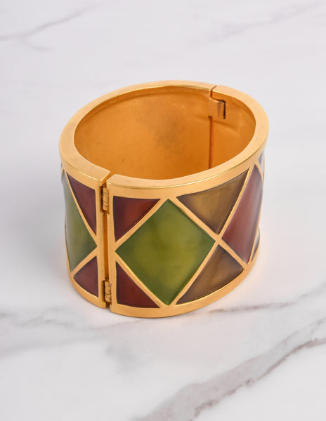 Karl Lagerfeld Vintage Harlequin Enamel Hinged Wide Bracelet