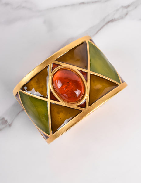 Karl Lagerfeld Vintage Harlequin Enamel Hinged Wide Bracelet
