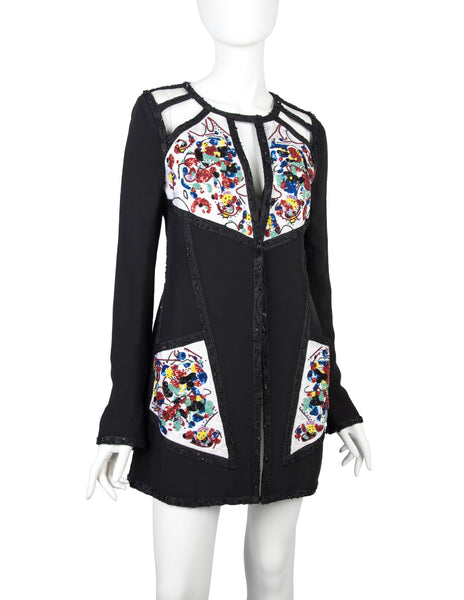 Karl Lagerfeld Vintage SS 1993 Beaded Cutout Black Longline Jacket