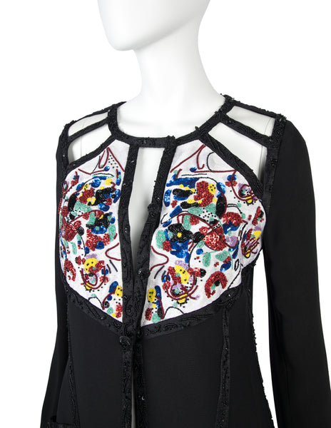 Karl Lagerfeld Vintage SS 1993 Beaded Cutout Black Longline Jacket