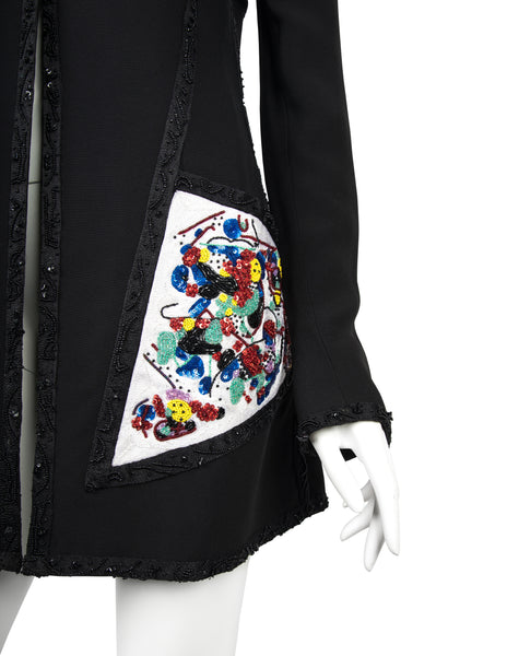 Karl Lagerfeld Vintage SS 1993 Beaded Cutout Black Longline Jacket