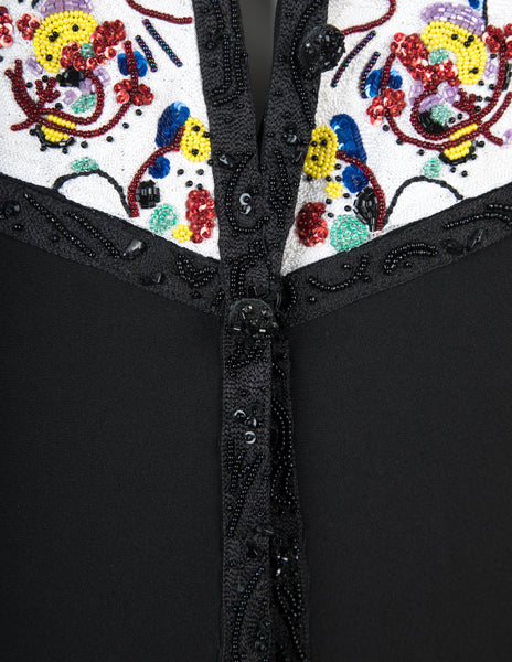 Karl Lagerfeld Vintage SS 1993 Beaded Cutout Black Longline Jacket