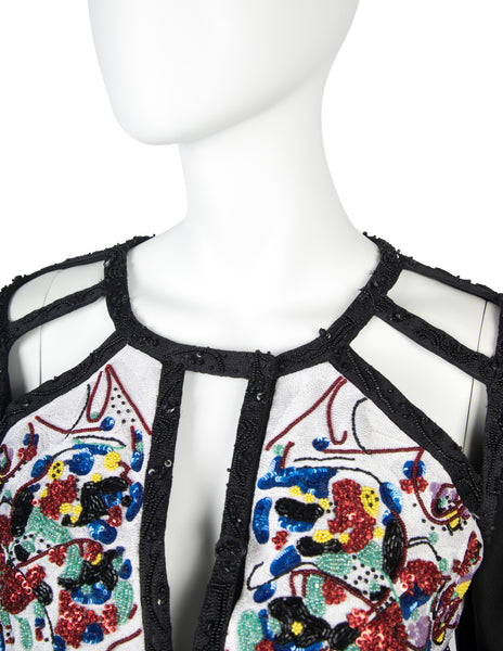Karl Lagerfeld Vintage SS 1993 Beaded Cutout Black Longline Jacket
