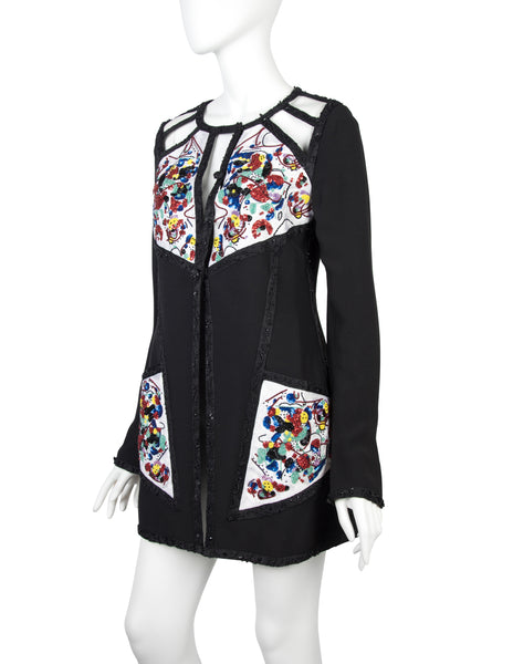 Karl Lagerfeld Vintage SS 1993 Beaded Cutout Black Longline Jacket