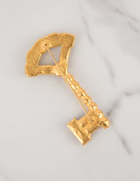 Karl Lagerfeld Vintage Pearl and Black Gem Gold Plated Key Brooch