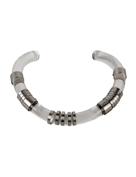 Chloe (attributed) Vintage AW 1983 Silver Sliding Lucite 'Pipe' Choker Necklace