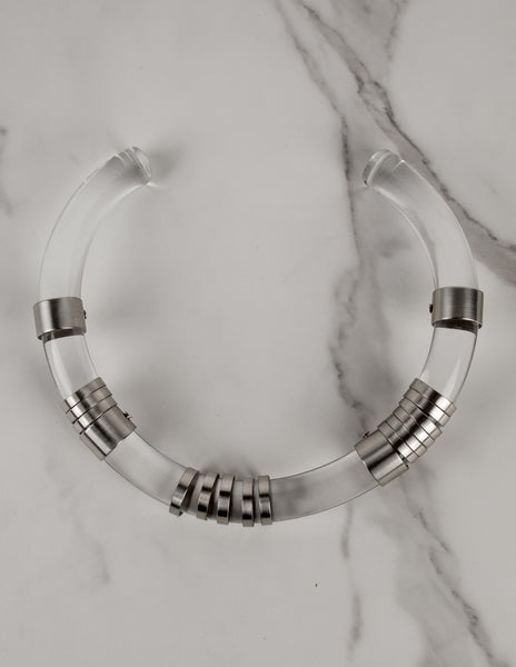 Chloe (attributed) Vintage AW 1983 Silver Sliding Lucite 'Pipe' Choker Necklace