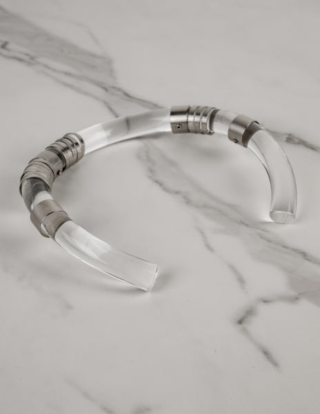 Chloe (attributed) Vintage AW 1983 Silver Sliding Lucite 'Pipe' Choker Necklace