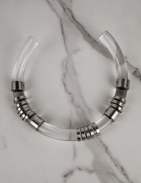 Chloe (attributed) Vintage AW 1983 Silver Sliding Lucite 'Pipe' Choker Necklace