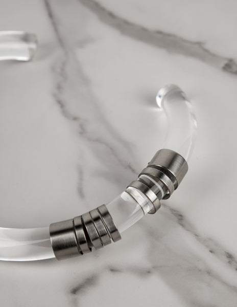 Chloe (attributed) Vintage AW 1983 Silver Sliding Lucite 'Pipe' Choker Necklace