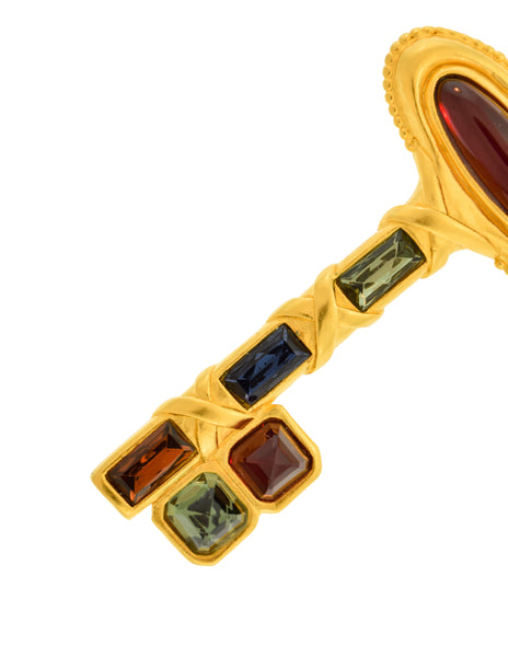 Karl Lagerfeld Vintage Gem Encrusted Brushed Gold Key Brooch Pin