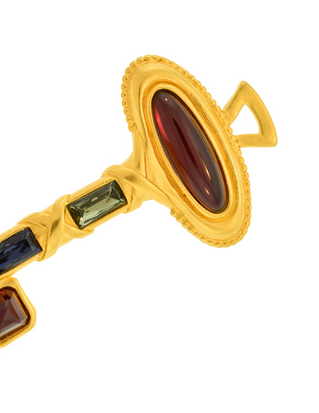 Karl Lagerfeld Vintage Gem Encrusted Brushed Gold Key Brooch Pin