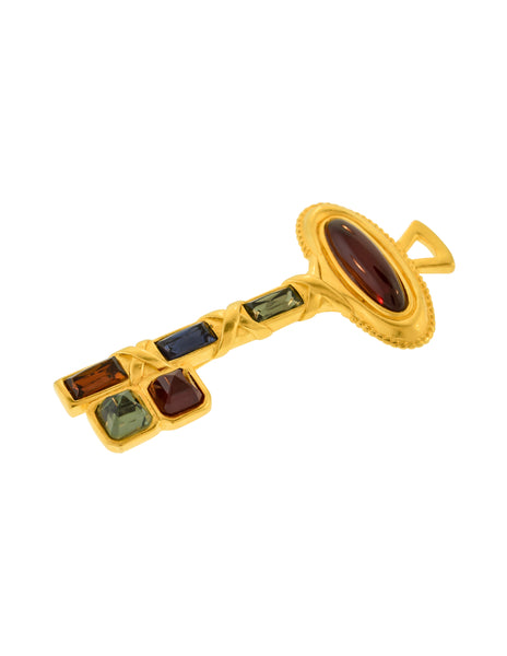 Karl Lagerfeld Vintage Gem Encrusted Brushed Gold Key Brooch Pin