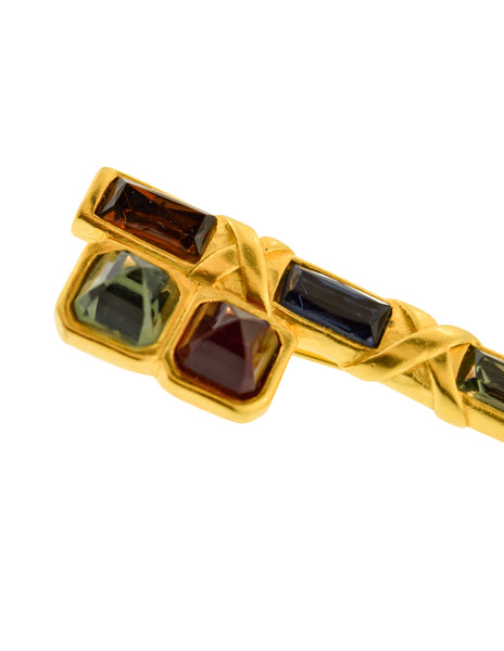 Karl Lagerfeld Vintage Gem Encrusted Brushed Gold Key Brooch Pin
