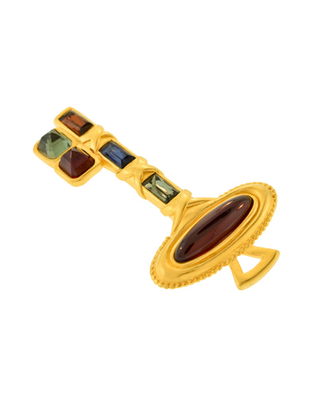 Karl Lagerfeld Vintage Gem Encrusted Brushed Gold Key Brooch Pin