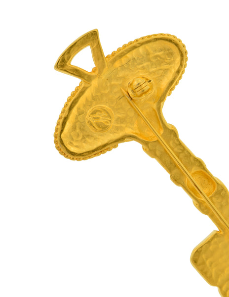 Karl Lagerfeld Vintage Gem Encrusted Brushed Gold Key Brooch Pin