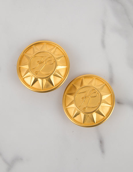 Karl Lagerfeld Vintage Massive Logo Sunburst Statement Earrings