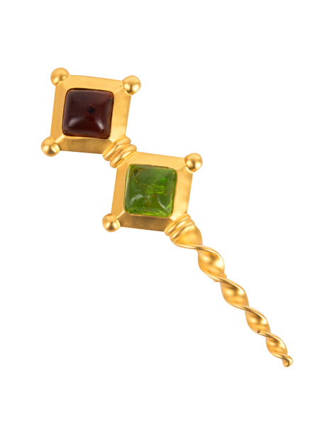 Karl Lagerfeld Vintage Amber and Green Gripoix Golden Wand Brooch