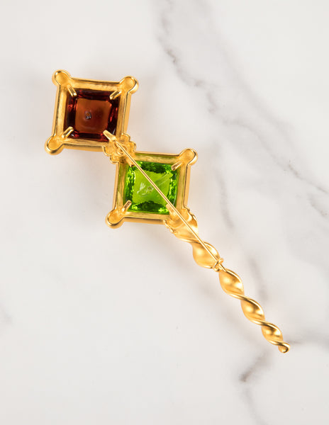 Karl Lagerfeld Vintage Amber and Green Gripoix Golden Wand Brooch