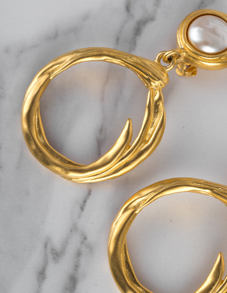 Karl Lagerfeld Vintage Baroque Pearl and Golden Branch Dangling Earrings