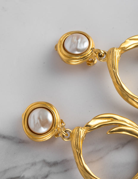Karl Lagerfeld Vintage Baroque Pearl and Golden Branch Dangling Earrings