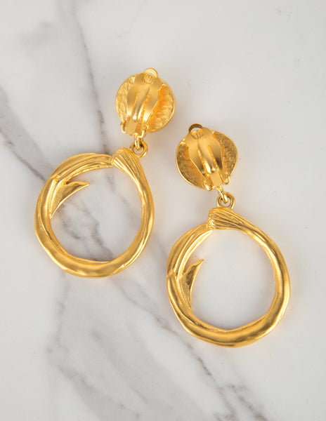 Karl Lagerfeld Vintage Baroque Pearl and Golden Branch Dangling Earrings