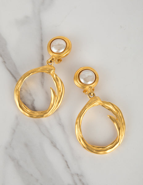 Karl Lagerfeld Vintage Baroque Pearl and Golden Branch Dangling Earrings