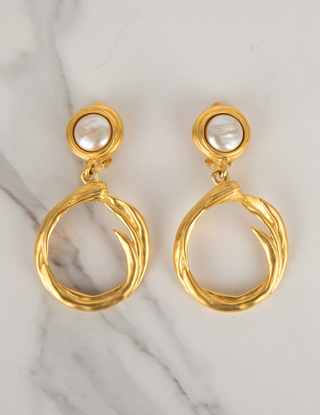 Karl Lagerfeld Vintage Baroque Pearl and Golden Branch Dangling Earrings