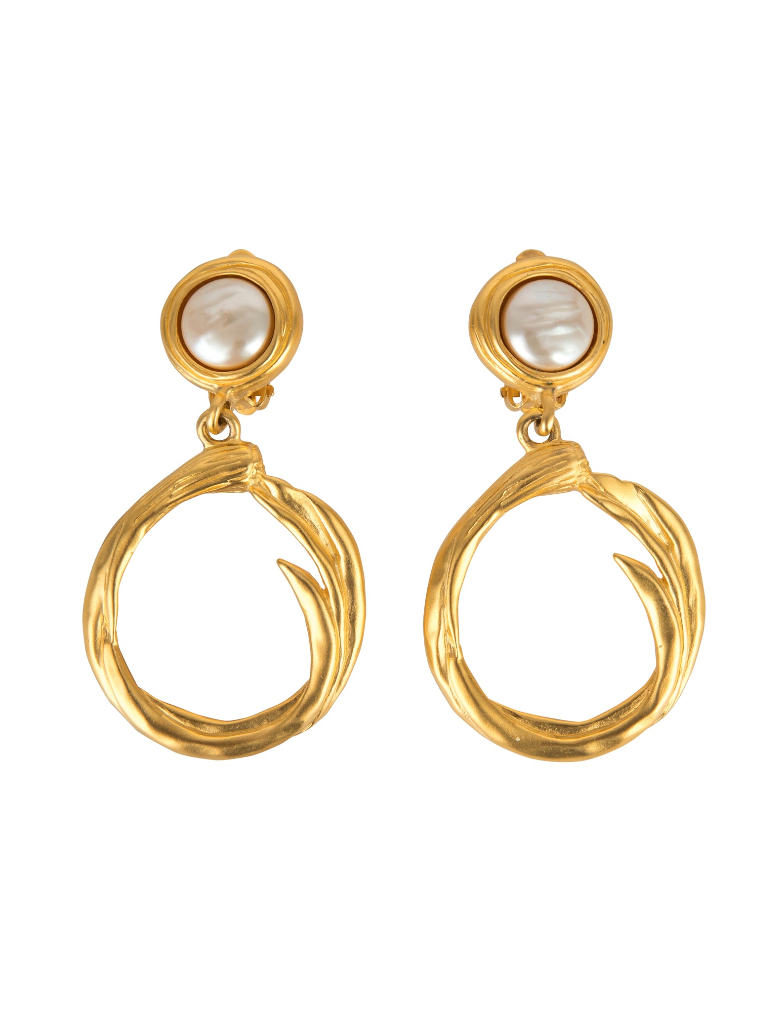 Karl Lagerfeld Vintage Baroque Pearl and Golden Branch Dangling Earrings