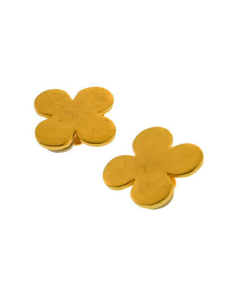 Karl Lagerfeld Vintage Brushed Gold Four Leaf Clover Earrings