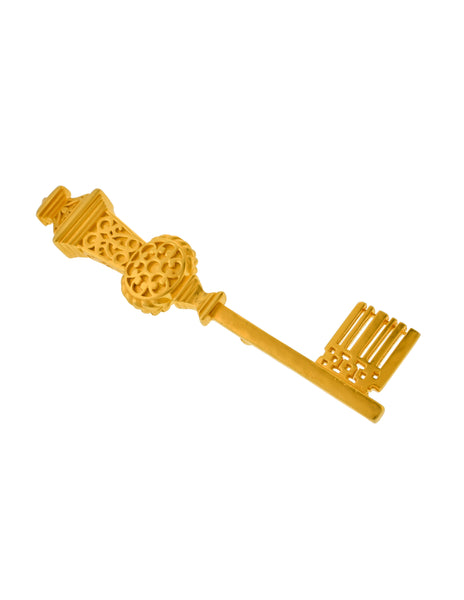 Karl Lagerfeld Vintage Giant Brushed Gold Ornate Key Brooch Pin