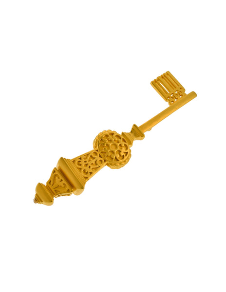 Karl Lagerfeld Vintage Giant Brushed Gold Ornate Key Brooch Pin