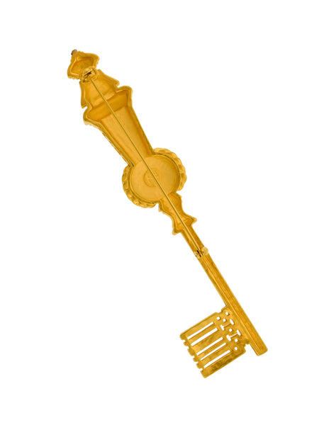 Karl Lagerfeld Vintage Giant Brushed Gold Ornate Key Brooch Pin