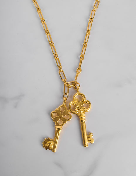 Karl Lagerfeld Vintage Golden Double Key Pendant Necklace