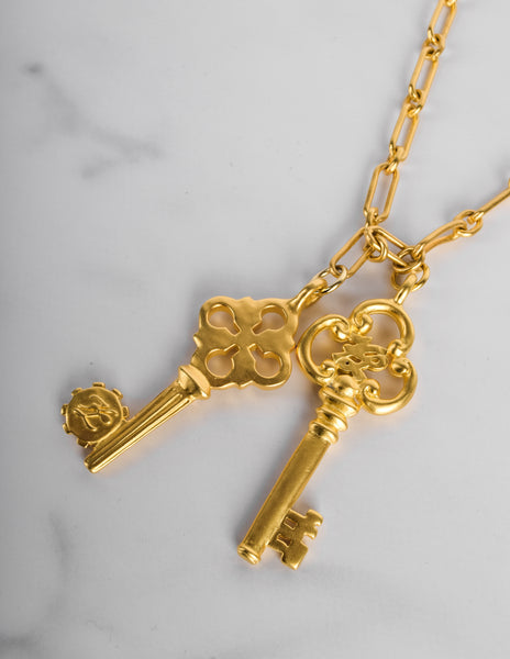 Karl Lagerfeld Vintage Golden Double Key Pendant Necklace