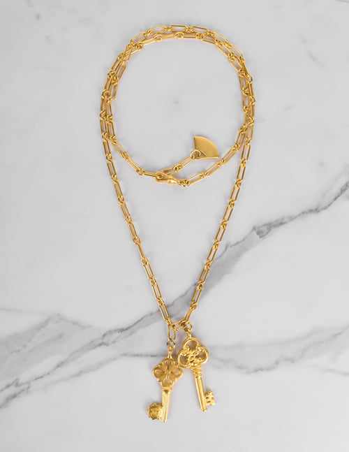 Karl Lagerfeld Vintage Golden Double Key Pendant Necklace