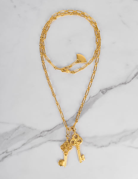 Karl Lagerfeld Vintage Golden Double Key Pendant Necklace