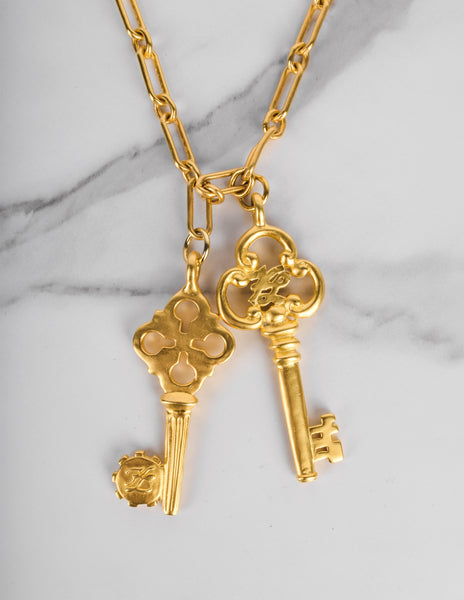 Karl Lagerfeld Vintage Golden Double Key Pendant Necklace