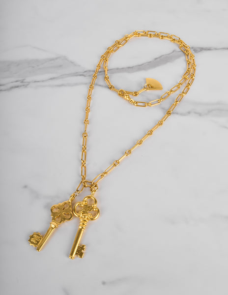 Karl Lagerfeld Vintage Golden Double Key Pendant Necklace