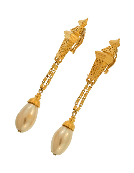 Karl Lagerfeld Vintage Incredible Street Lamp Post Dangling Pearl Statement Earrings