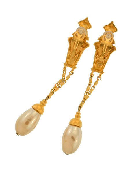 Karl Lagerfeld Vintage Incredible Street Lamp Post Dangling Pearl Statement Earrings