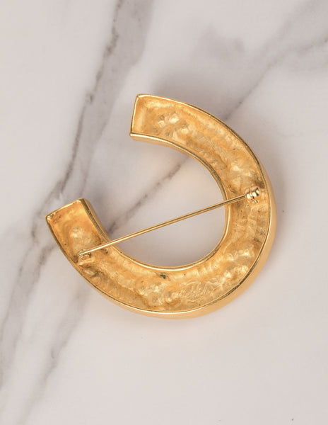 Karl Lagerfeld Vintage Pearl Accented Golden Horseshoe Brooch