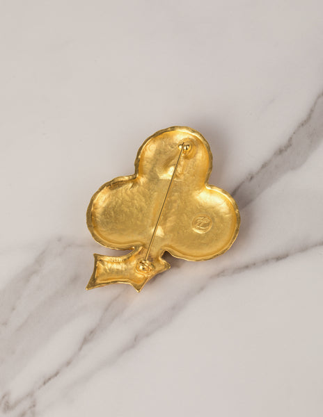 Karl Lagerfeld Vintage Golden Lucky Club Clover Brooch